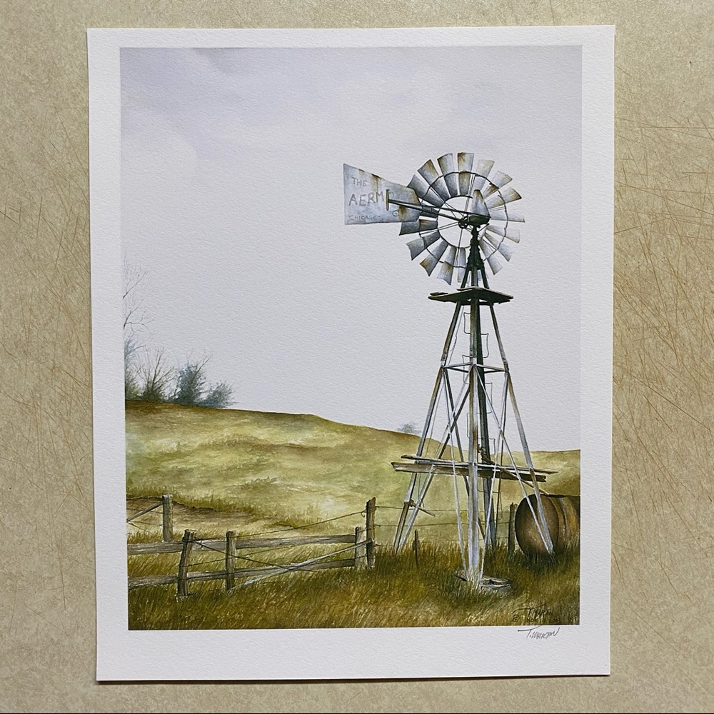 “Windmill with Tank” watercolor print.